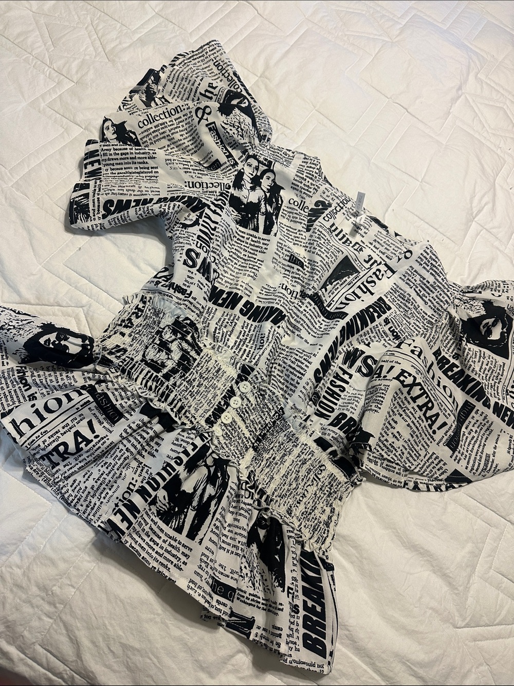 Black & White Newspaper-Print women’s blouse